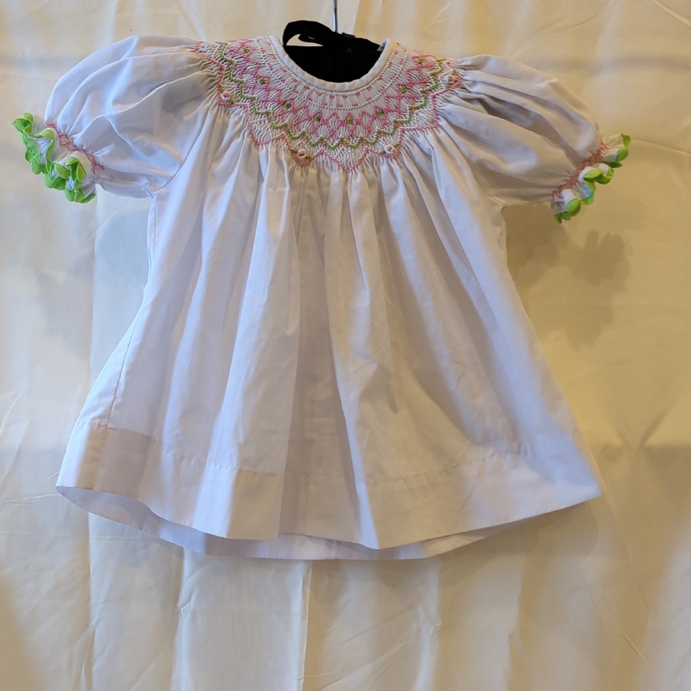 Smocked Dress with Pink and Green Details